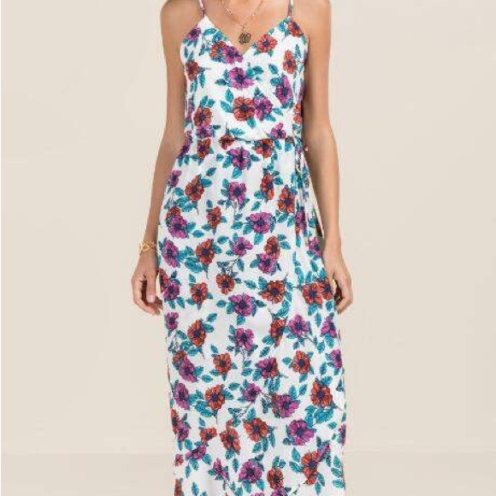 Everly Floral Maxi Sundress NWT Medium Blue Pink Spaghetti Strap